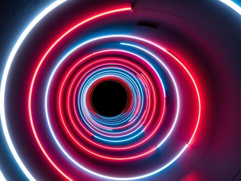 vibrant tunnel with concentric circles transitioning from red to blue with neon lighting effects. - Powered by Adobe