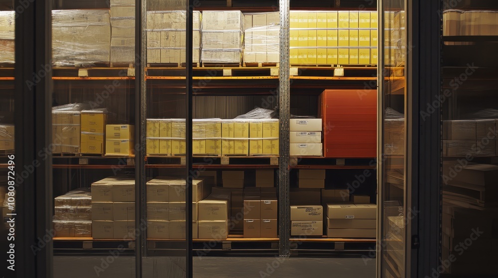 Poster stacked inventory with clear labeling in a storage