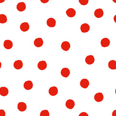 Red polka dots seamless pattern. Small points on white background. Festive dotted backdrop. Minimalist ornament.