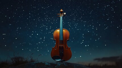 Fototapeta premium A hauntingly beautiful violin suspended in the night sky