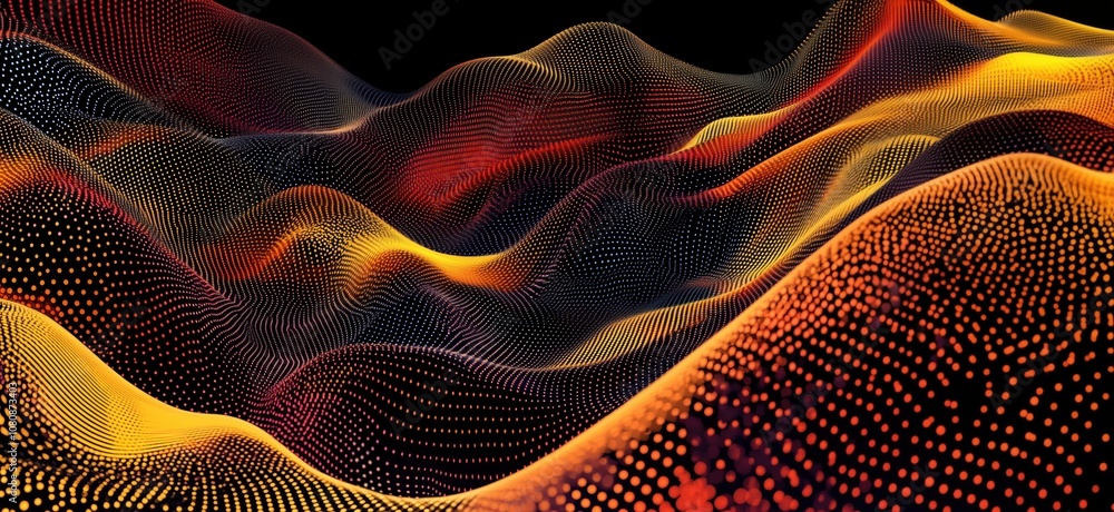 Aufkleber abstract digital landscape with vibrant colors and flowing patterns, showcasing waves of dots in red