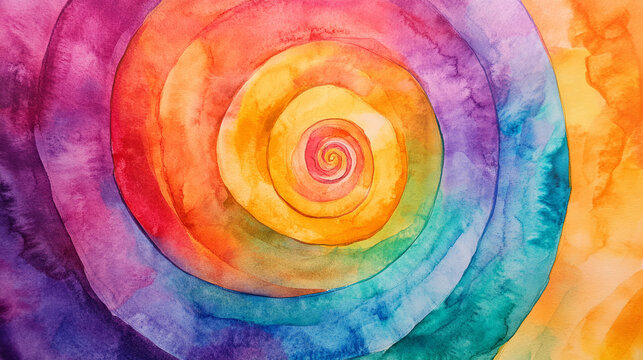 Psychedelic dreamy rainbow swirl celestial spiral meditation mandala focus trippy background artistic watercolor paint style art artistic motion turning