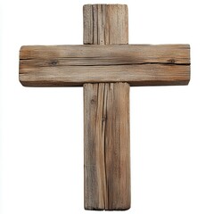 Fototapeta premium Rustic wood cross, natural texture with worn finish, earthy and simple, isolated on white background