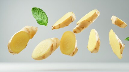 Fresh Ginger Slices with Mint Leaves - A Culinary Delight