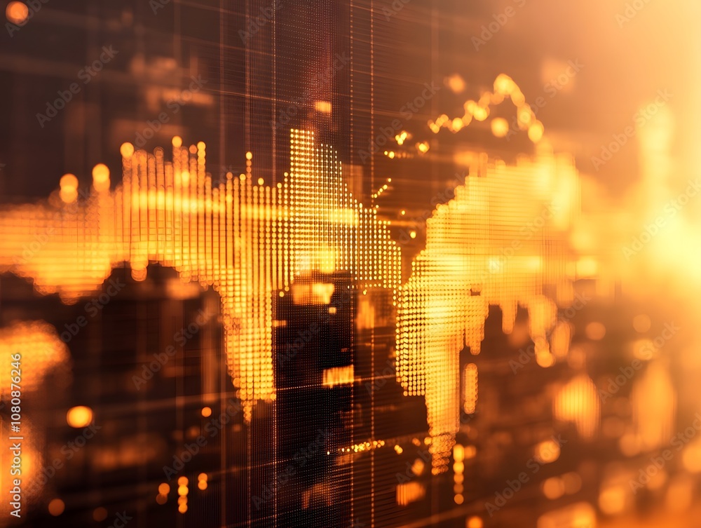 Poster abstract digital background with golden tones showcasing a futuristic chart, representing financial 