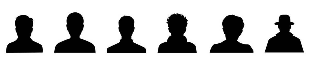 Men avatar silhouette ,Set of men heads,Male heads icon vector 