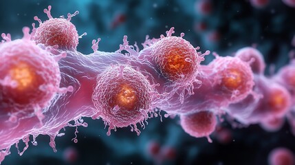 Naklejka premium Microscopic Perspective of Body Cells: Exploring Cellular Therapy and Regenerative Stem Cell Research