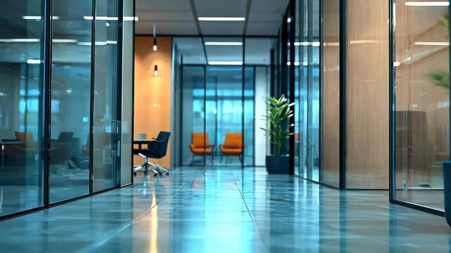 blurred background of a modern office interior with panoramic windows and beautiful lighting, Blurred office meeting room, blurred office background Video