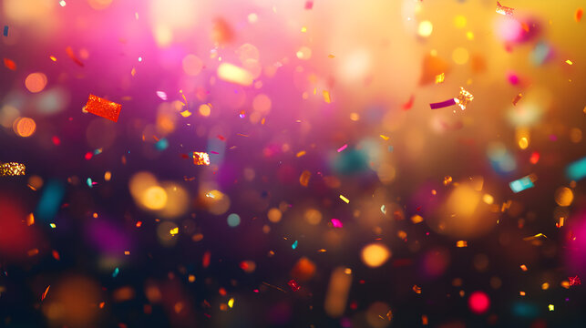 un fondo colorido con luces efecto bokeh y destellos de luces con confeti colorido para fiesta o celebraciones para festejo de a&ntilde;o nuevo o decoraciones
