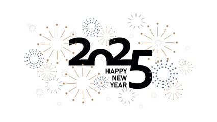 new year 2025 banner with fireworks, isolated vector illustration on white background,modern design with typo and sparkles ,template for background,banner,poster,flyer,card