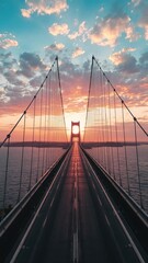 Obraz premium A majestic bridge stretching towards the infinite horizon during a stunning sunset, bridge, sunset