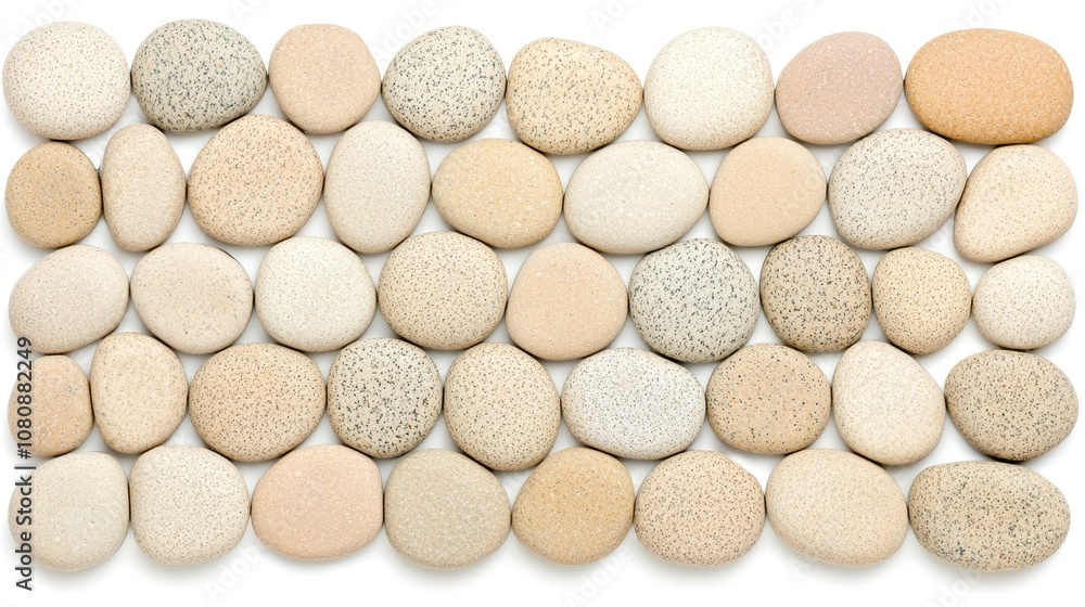 Poster smooth river stones in various tones and textures arranged in a horizontal pattern ideal for natural