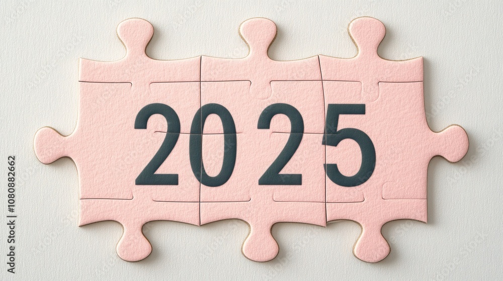 Poster creative representation of a puzzle piece composed of soft pink material with bold numerical depicti