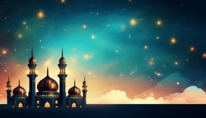 beautiful islamic background with mosque for ramadan kareem muharram eid al fitr adha etc generative ai