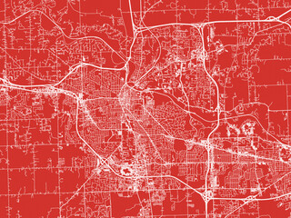 Christmas Map of Ann Arbor Michigan, USA in Snowy White on Festive Red Background.