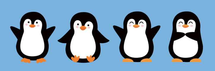 Set of cute penguins. Flat style vector illustration.