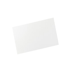 A blank white card or piece of paper, angled slightly, showcasing its crisp surface against a minimalistic background.