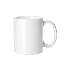 A plain white ceramic mug on a white background, ideal for customization or showcasing drinks like coffee and tea.