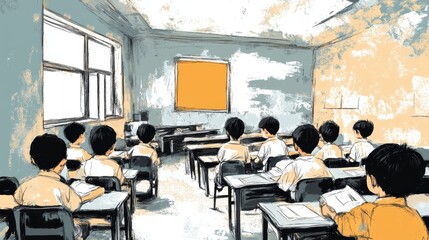 Obraz premium Urban school with overcrowded classrooms symbolizing
