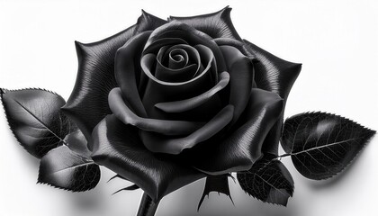 Mysterious Black Rose Close-Up. Perfect for Unique Valentine&rsquo;s Day Themes, Dark Romance Concepts, Elegant Art Deco Prints, or Gothic Love Expressions with Intricate Petal Detail