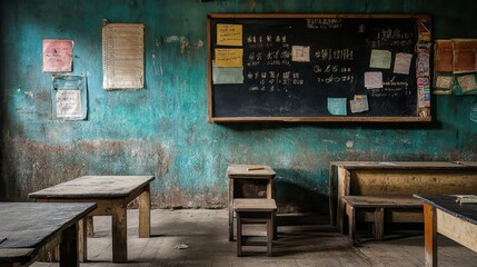 Fototapeta premium Urban vs. rural education disparity shown through classroom conditions