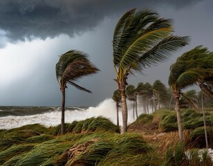 palm trees swaying in the wind from a tropical storm