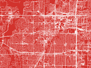 Christmas Map of Arlington Texas, USA in Snowy White on Festive Red Background.