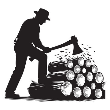 recommend clip art: Lumberjack chopping wood silhouette vector art black color design and solid white background 