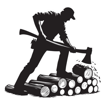 recommend clip art: Lumberjack chopping wood silhouette vector art black color design and solid white background 
