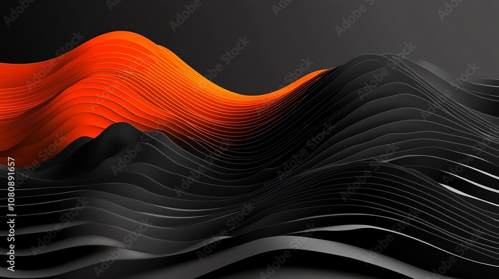 Poster Abstract 3D rendering of wavy lines in black and orange.