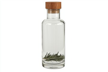 Elegant Glass Bottle with Wooden Lid and Fresh Green Rosemary Herb Inside for Aromatic, Natural Cooking or Home Décor Purposes