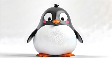 Fototapeta premium Adorable Kawaii Penguin Character on a Clean White Background