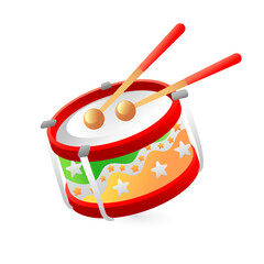 Illustration of a toy drum for children, realistic in 3d style.