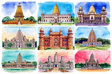 Obraz premium Lively Watercolor Representation of Cherished Landmarks for Tamil Nadu Appreciation Day