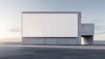 Mockup of a blank billboard sign on a light gray concrete wall overcast