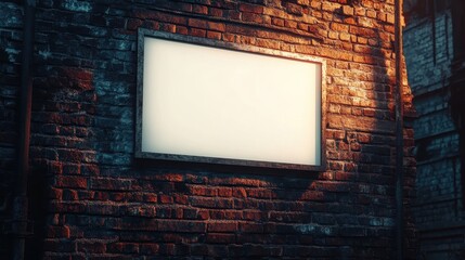 Mockup of a blank billboard sign on red brick chimney sunlight emphasizes