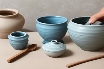 "Handcrafting Pottery Process Isolated on White Background" Generative AI illustration