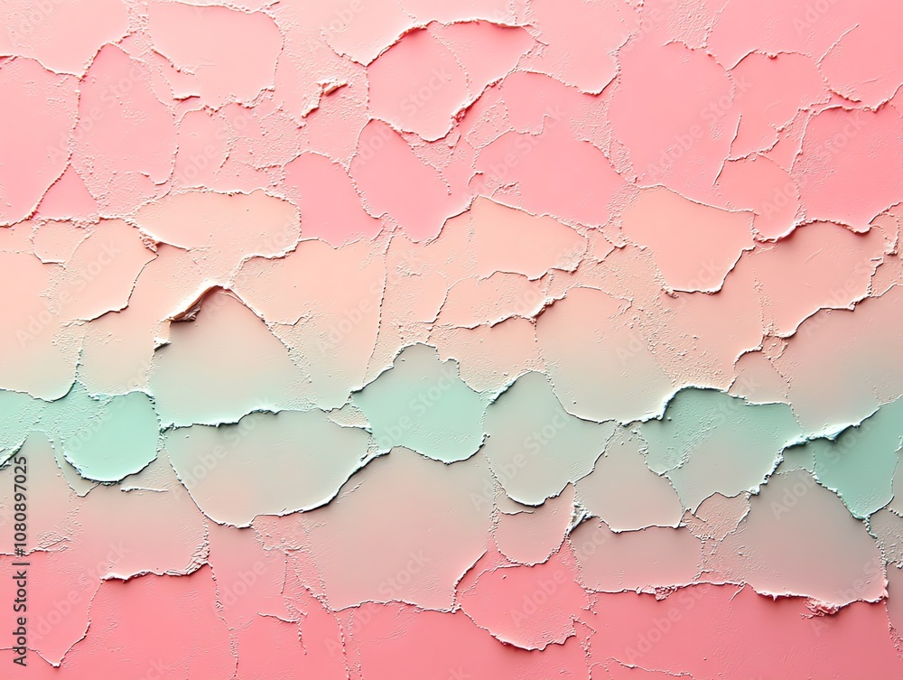 Poster abstract background with pink and turquoise paint with a cracked and textured surface.