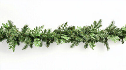 Green pine twigs in a Christmas garland isolated on white background.
Traditional garland with fir branches. AI generation
