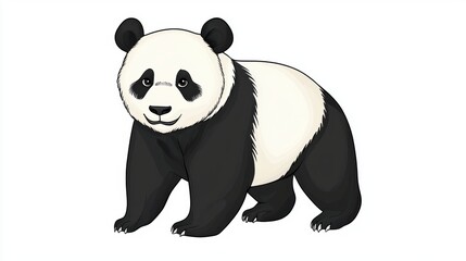 Obraz premium Cartoon Illustration of a Charming Panda Character with a Playful Expression and Distinctive Black and White Fur, Ideal for Children's Books and Educational Materials