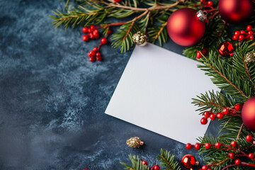 Create Your Perfect Christmas Invitation With a Festive Backdrop of Pine Branches and Red Ornaments for a Holiday Gathering