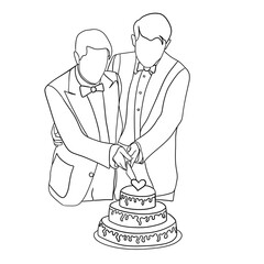Gay wedding couple cutting a cake
