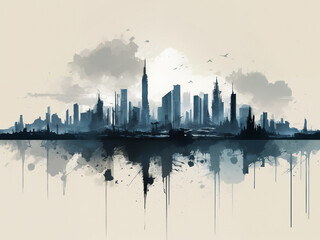 Fototapeta premium Generated conceptual illustration of a war-torn city cityscape, isolated background.