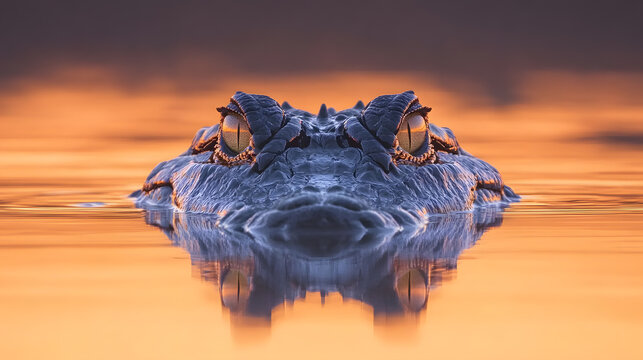 Crocodile Lurking in the Sunset