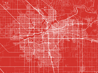 Christmas Map of Bakersfield California, USA in Snowy White on Festive Red Background.