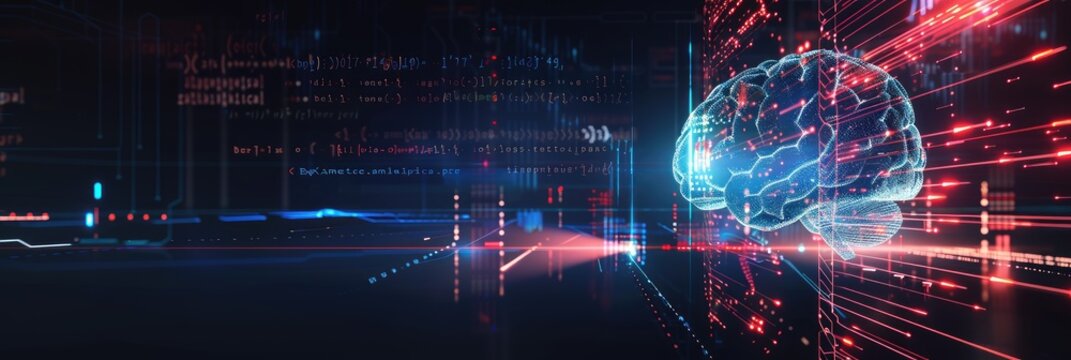 brain connected to the motherboard, abstract future technology concept illustration