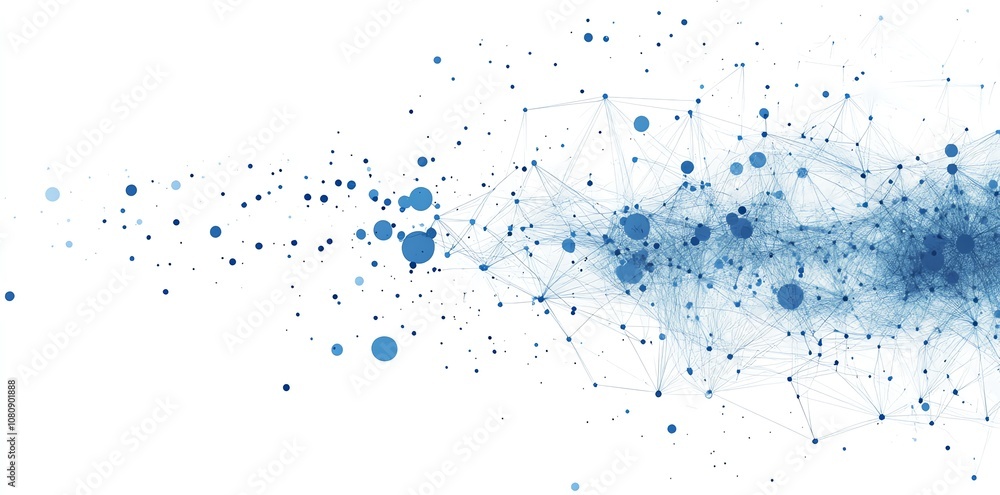 Aufkleber abstract blue network of dots and lines connected together with a white background.