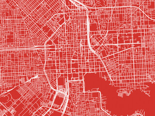 Christmas Map of Baltimore Center Maryland, USA in Snowy White on Festive Red Background.