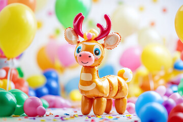 Fototapeta premium Vibrant Colorful Balloons for Party Decorations, Birthday Celebrations, and Festive Events with Helium-Filled and Elegant Balloon Arrangements
