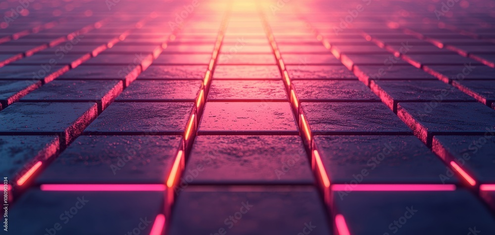 Poster assistant search engine concept. a vibrant, futuristic pathway illuminated by pink and purple neon l